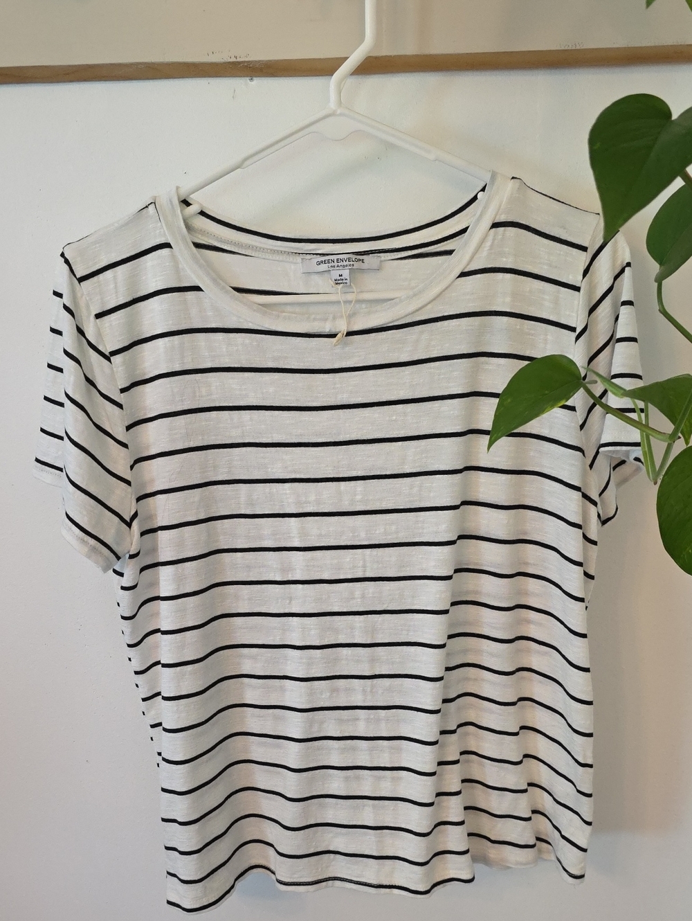 Women's White & Black Striped Short Sleeve Tee
